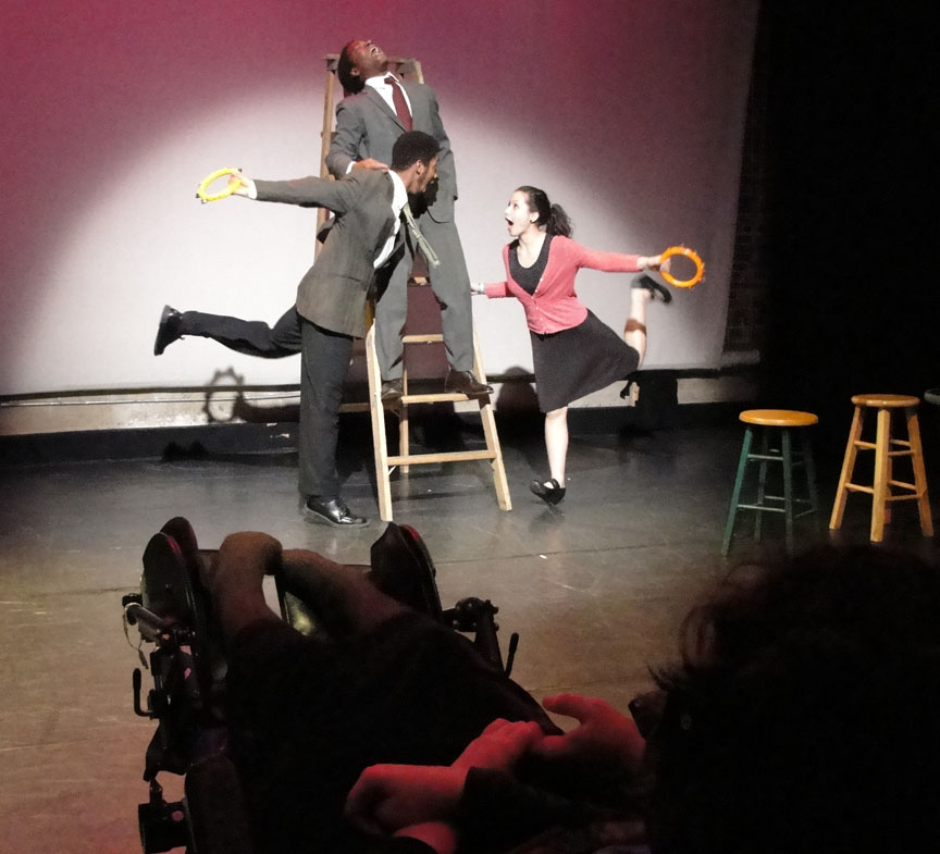 A life in dance: Margaret Worthen, paralyzed by a stroke the week before her college graduation, watches with her mother Nancy as dancers depict her life before and after the stroke.Credit: David Orenstein/Brown University