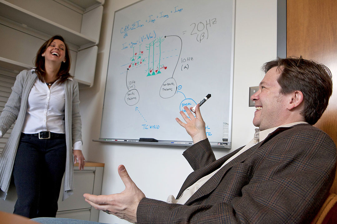 So. Will the hypothesis be confirmed?: Now at Brown, Jones and Moore have new weapons in their research arsenal. Brown’s computing resources will let Jones expand and refine her model. Optogenetics will let Moore turn brain circuitry on or off. Credit: Mike Cohea/Brown University So. Will the hypothesis be confirmed?: Now at Brown, Jones and Moore have new weapons in their research arsenal. Brown’s computing resources will let Jones expand and refine her model. Optogenetics will let Moore turn brain circuitry on or off. Credit: Mike Cohea/Brown University
