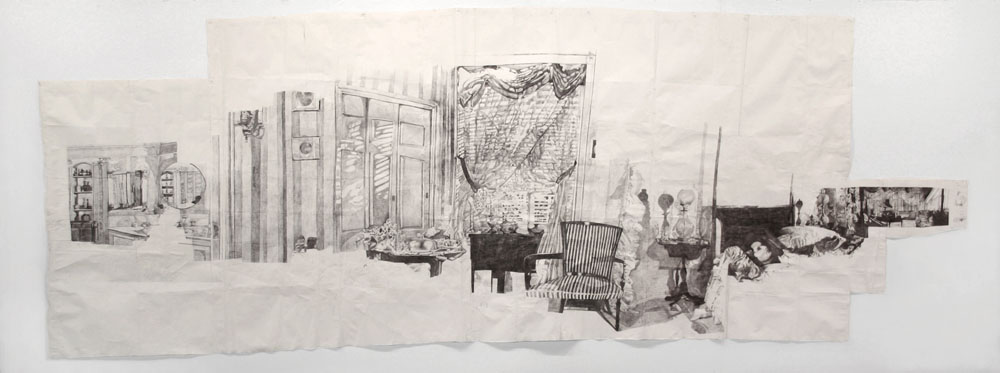 Dawn Clements, Mrs. Jessica Drummond (My Reputation, 1946) (2010): Ballpoint pen ink on paper, 87.5 x 240 inches Courtesy the artist and Pierogi Gallery (photo by John Berens) Dawn Clements, Mrs. Jessica Drummond (My Reputation, 1946) (2010): Ballpoint pen ink on paper, 87.5 x 240 inches Courtesy the artist and Pierogi Gallery (photo by John Berens)