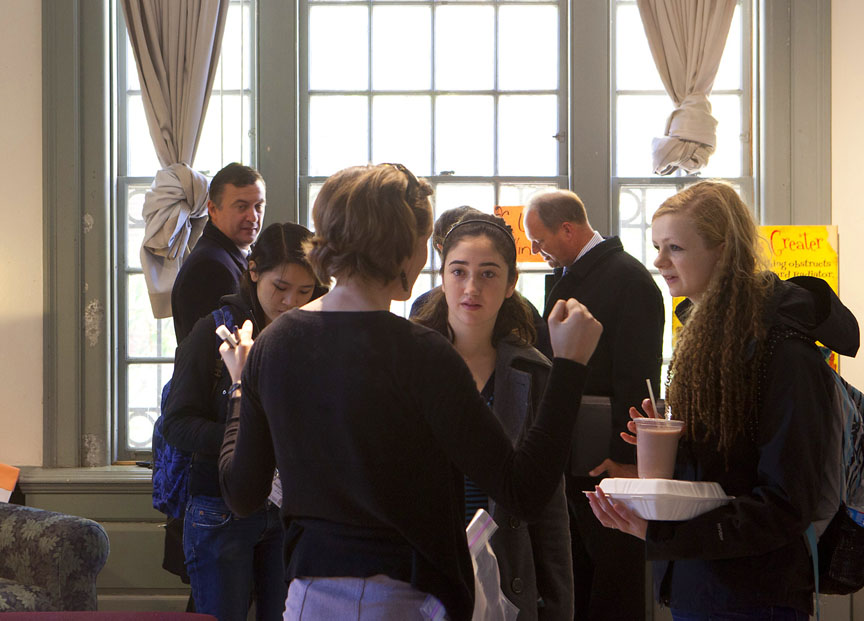 It’s a matter of control: Michelle Frea ’14, center, and Alison Murphy ’14, right, speak with Dallase Scott of GreenerU about controlling the heating systems in their dorm rooms. Credit: Mike Cohea/Brown University It’s a matter of control: Michelle Frea ’14, center, and Alison Murphy ’14, right, speak with Dallase Scott of GreenerU about controlling the heating systems in their dorm rooms. Credit: Mike Cohea/Brown University