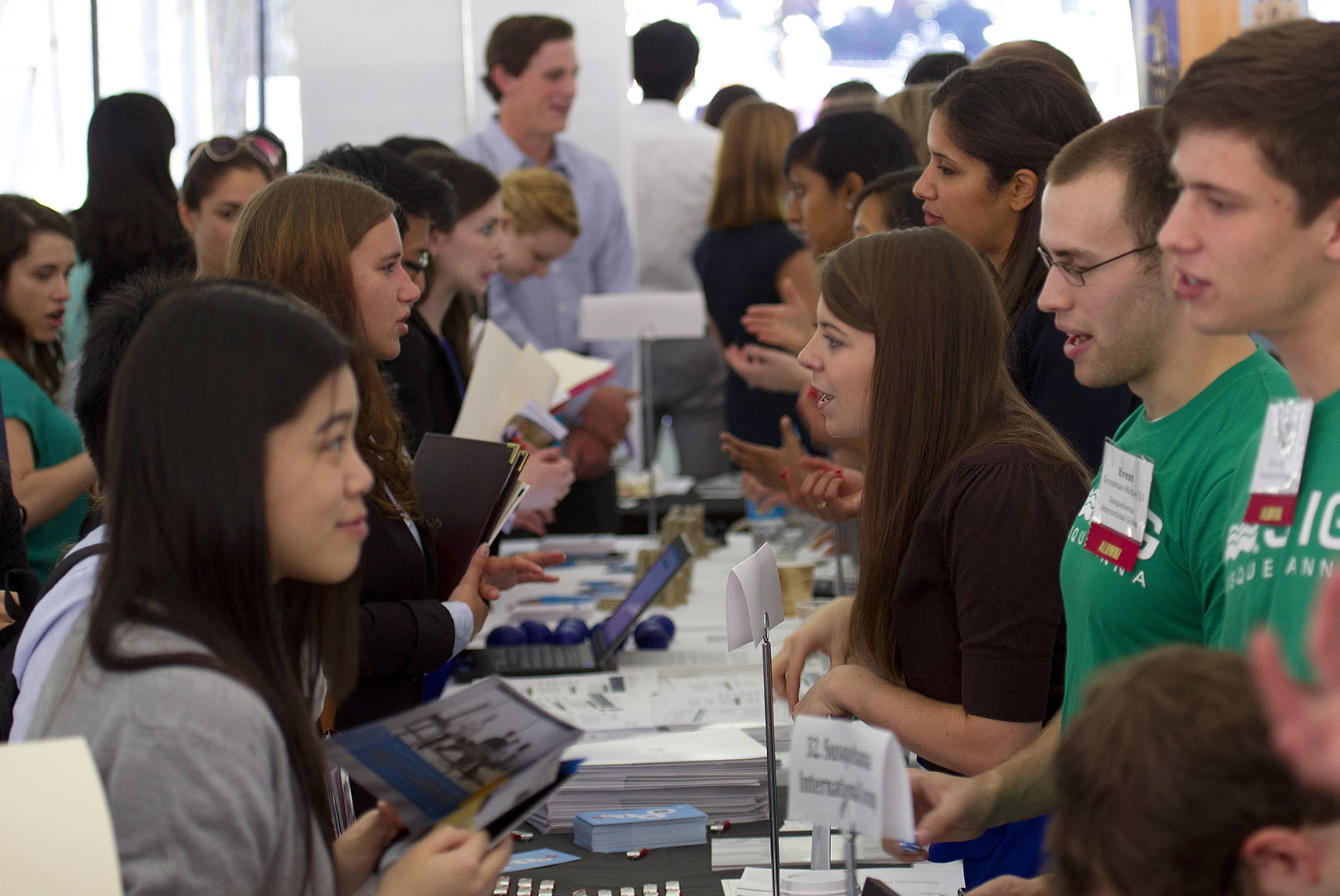 On familiar turf: A majority of the company reps on hand for the fair were recent Brown graduates. On familiar turf: A majority of the company reps on hand for the fair were recent Brown graduates.