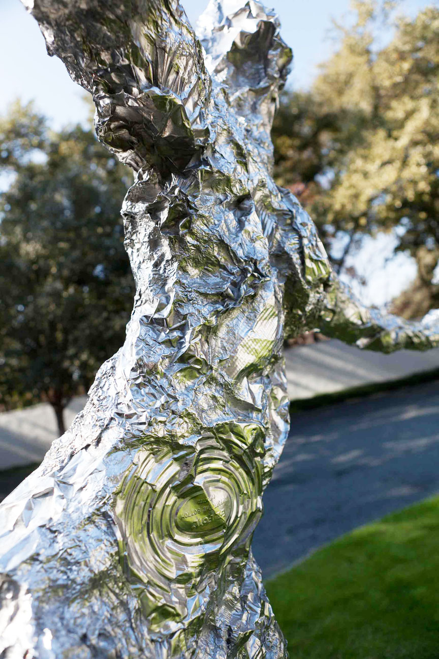 From readily available materials: Detail from Tom Friedman’s Circle Dance shows the imprint of disposable aluminum roasting pans the artist used to shape the sculpture, which was ultimately cast in stainless steel. From readily available materials: Detail from Tom Friedman’s Circle Dance shows the imprint of disposable aluminum roasting pans the artist used to shape the sculpture, which was ultimately cast in stainless steel.