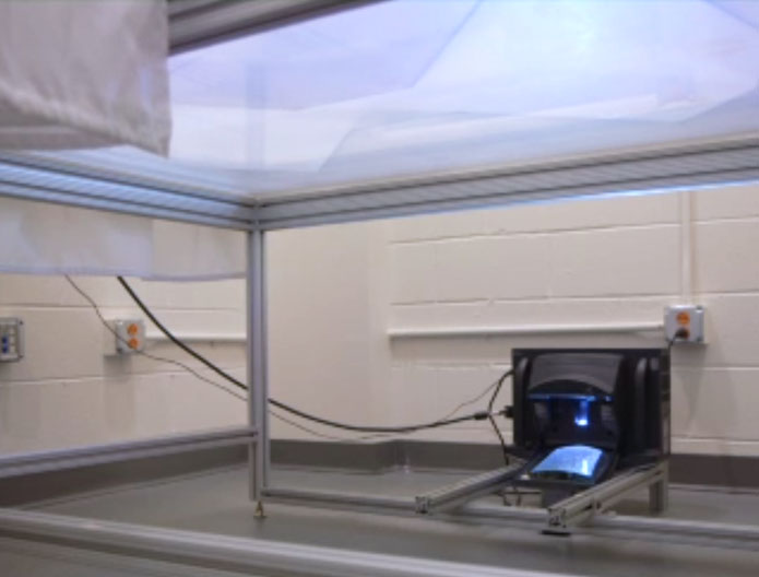 The apparatus: Projecting visual stimuli, something like a teleprompter, is better for test subjects and more efficient for researchers. The apparatus: Projecting visual stimuli, something like a teleprompter, is better for test subjects and more efficient for researchers.