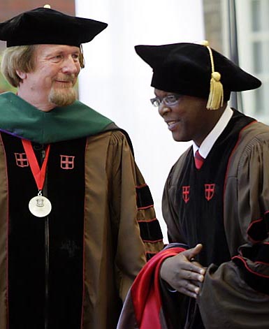 Nelson Mandela: Johnny Moloto of the South African embassy accepts the Doctor of Laws (LL.D.) on behalf of Nelson Mandela. Nelson Mandela: Johnny Moloto of the South African embassy accepts the Doctor of Laws (LL.D.) on behalf of Nelson Mandela.