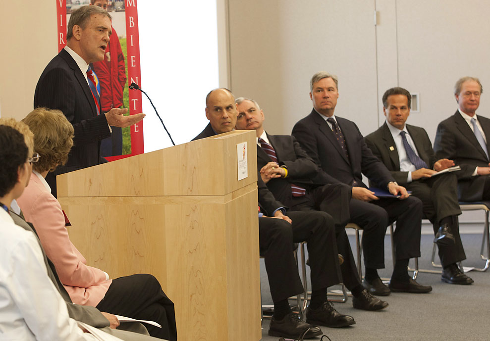 Good for the nation, good for Rhode Island: “When we collaborate on this scale we become bigger, we are bolder,” Wing said to elected officials, “and we can address questions that are extremely important.”Credit: Mike Cohea/Brown University