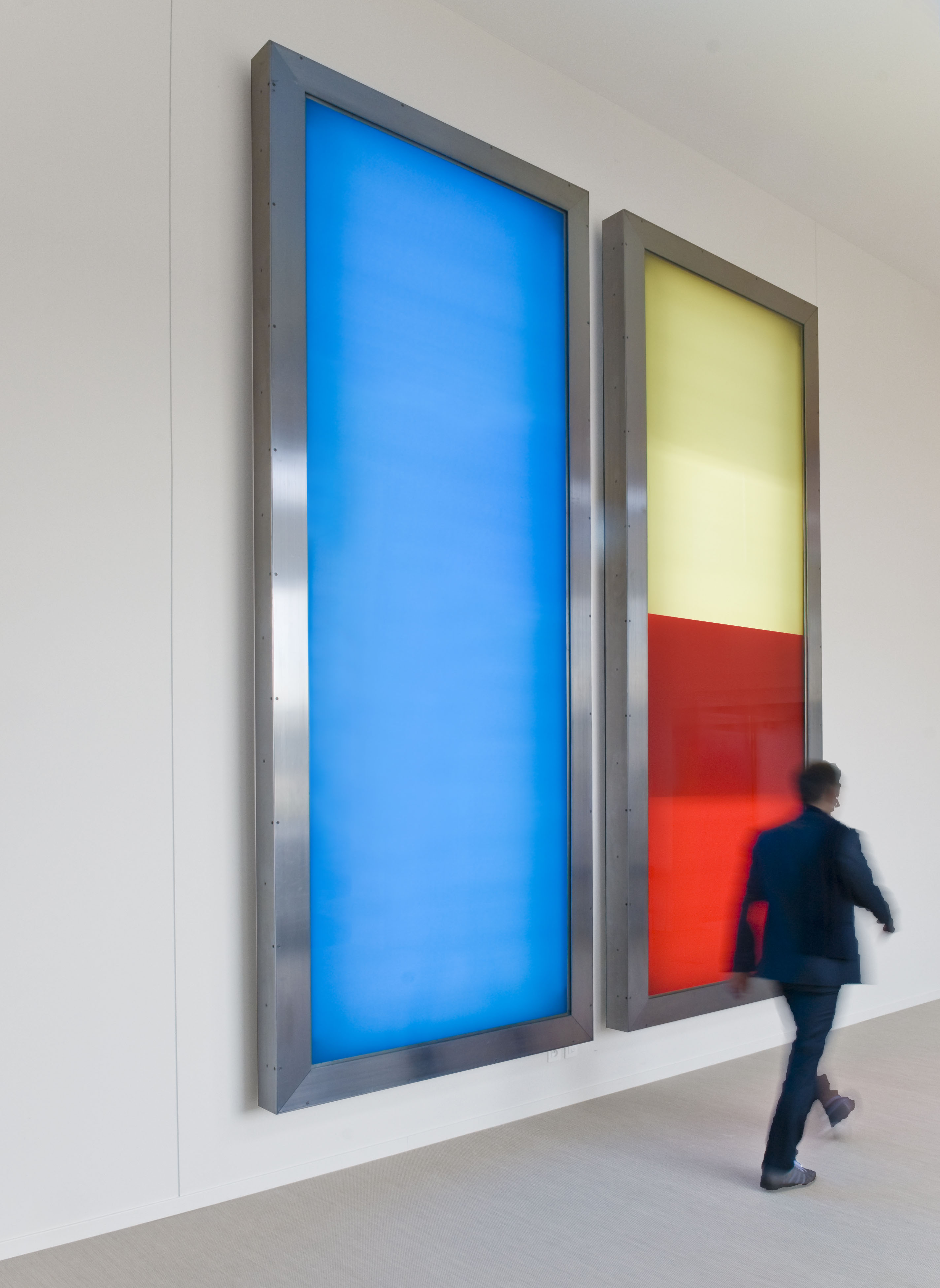 realities:united, 2x5: Two 14 x 5 foot light boxes will wash the entrance of the Granoff Center in a range of colors, from white, to rose, blue, mustard, and red. realities:united, 2x5: Two 14 x 5 foot light boxes will wash the entrance of the Granoff Center in a range of colors, from white, to rose, blue, mustard, and red.