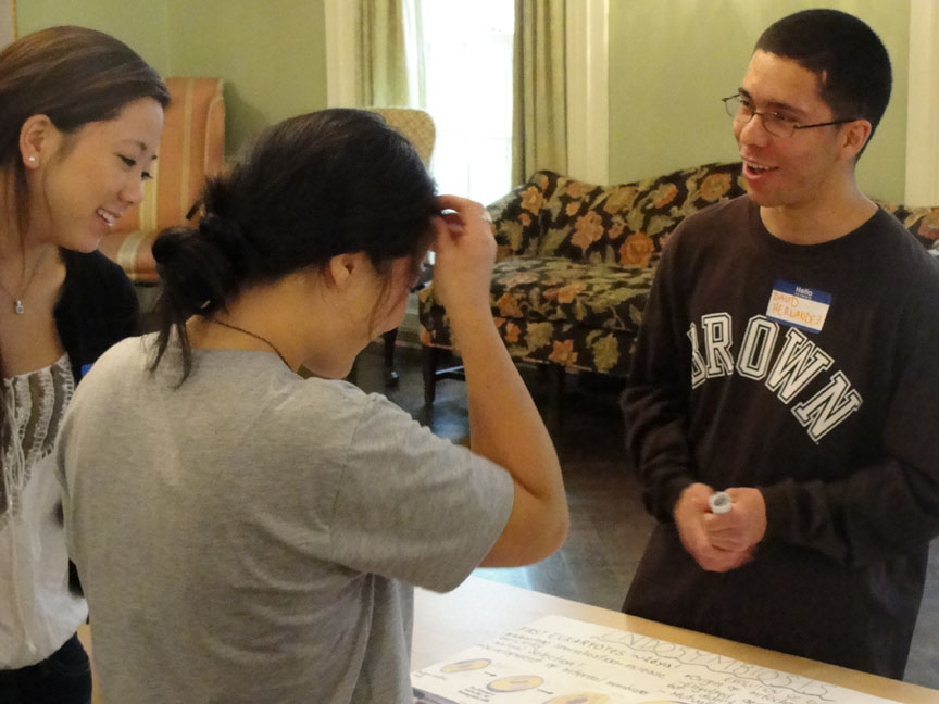 Cells change: David Hernandez, a Central Falls senior who will begin his studies as a PLME student at Brown next year, explained how cells evolved their complexity. Cells change: David Hernandez, a Central Falls senior who will begin his studies as a PLME student at Brown next year, explained how cells evolved their complexity.