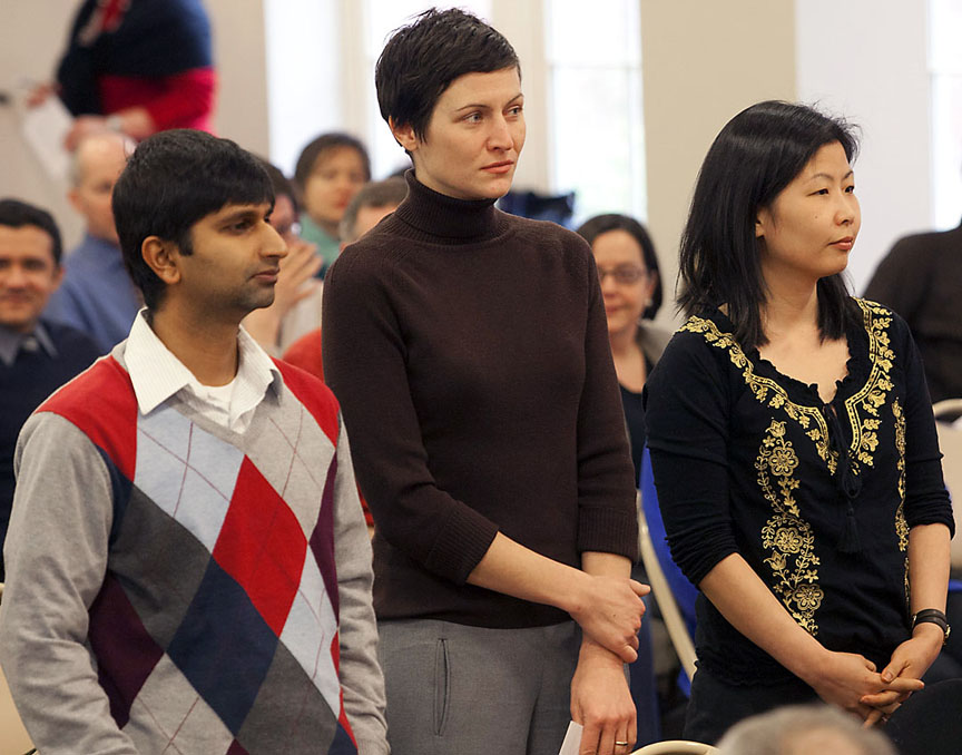 Salomon Award winners: From left, Shreyas Mandre, Laura Kertz, and Joo-Hyun Song were three of the 12 faculty recipients of Salomon Awards.Credit: Mike Cohea/Brown University Salomon Award winners: From left, Shreyas Mandre, Laura Kertz, and Joo-Hyun Song were three of the 12 faculty recipients of Salomon Awards.Credit: Mike Cohea/Brown University