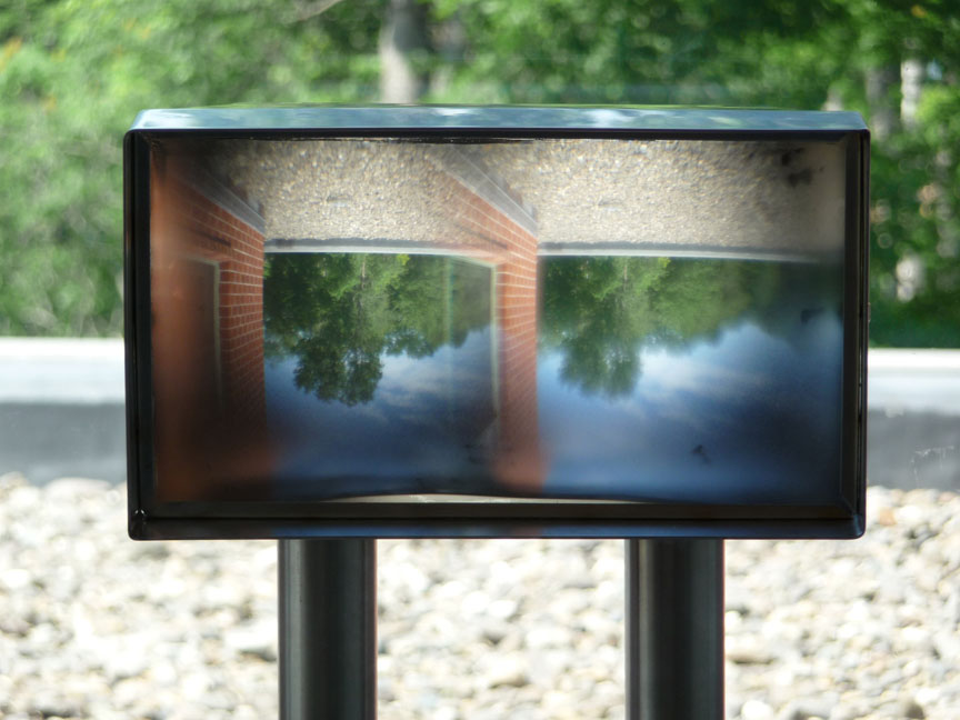 Julianne Swartz, Camerea-Less-Video (2009): Stainless steel, optical lenses, Plexiglas, hardware, view Credit: Julianne Swartz Julianne Swartz, Camerea-Less-Video (2009): Stainless steel, optical lenses, Plexiglas, hardware, view Credit: Julianne Swartz