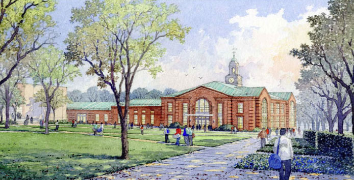 New fitness and aquatics center: An architect’s rendering looking south along Hope Street. The Olney-Margolies Athletic Center is in the distance, far left.