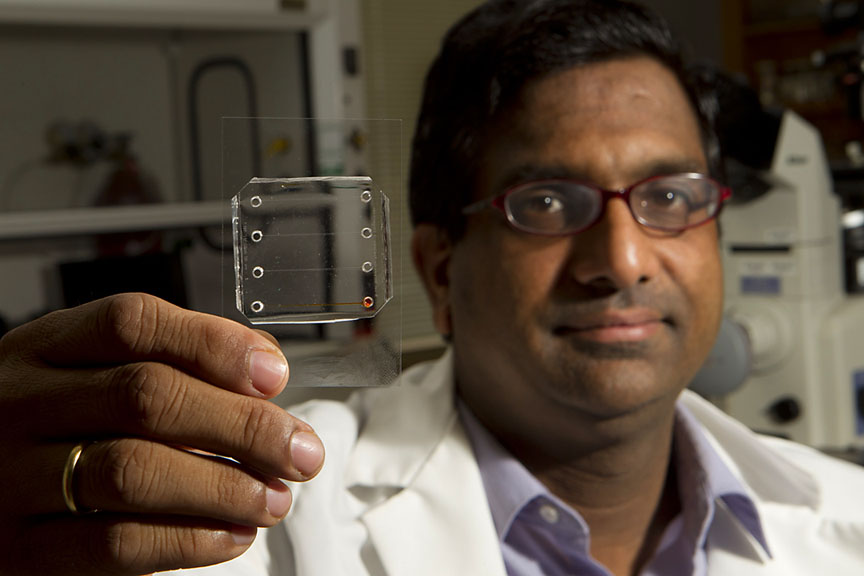 Anubhav Tripathi: “We wanted to make something simple. (This is) a low-cost device for active, on-site detection, whether it’s influenza, HIV, or TB.” Credit: Mike Cohea/Brown University Anubhav Tripathi: “We wanted to make something simple. (This is) a low-cost device for active, on-site detection, whether it’s influenza, HIV, or TB.” Credit: Mike Cohea/Brown University