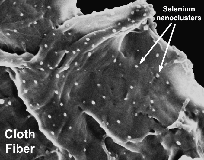 Mercury Sponge: This electron microscope image shows the internal structure of the active sorbent lining. The cloth fibers are laced with active selenium nanoclusters to capture the mercury. Mercury Sponge: This electron microscope image shows the internal structure of the active sorbent lining. The cloth fibers are laced with active selenium nanoclusters to capture the mercury.
